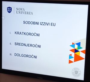 Na predavanju dr. Mateja Avblja dijaki 3. a in 3. f razreda Gimnazije Šentvid spoznavajo sodobne izzive EU.